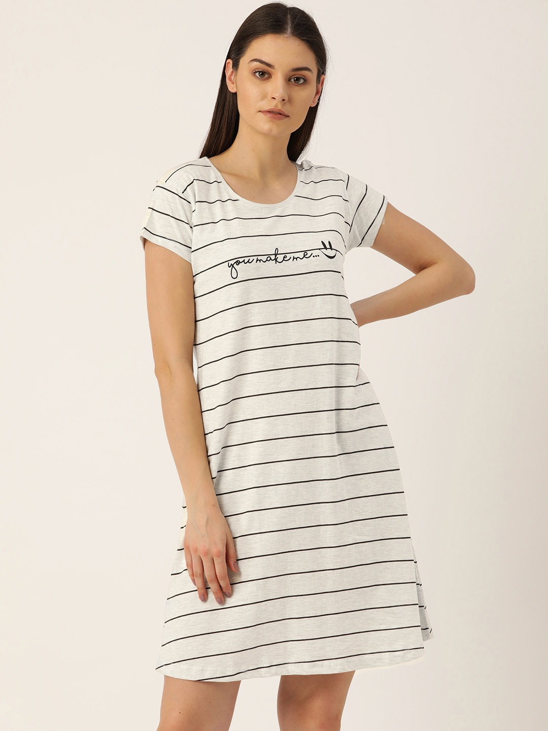 

Sweet Dreams Grey Melange & Black Striped Sleep Shirt