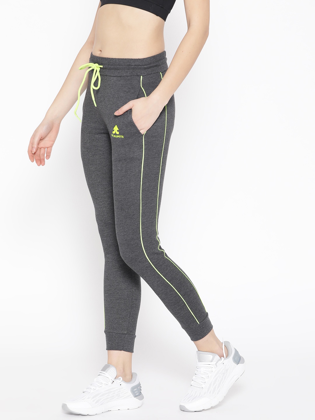 

OFF LIMITS Women Charcoal Grey Solid Straight Fit Training Joggers