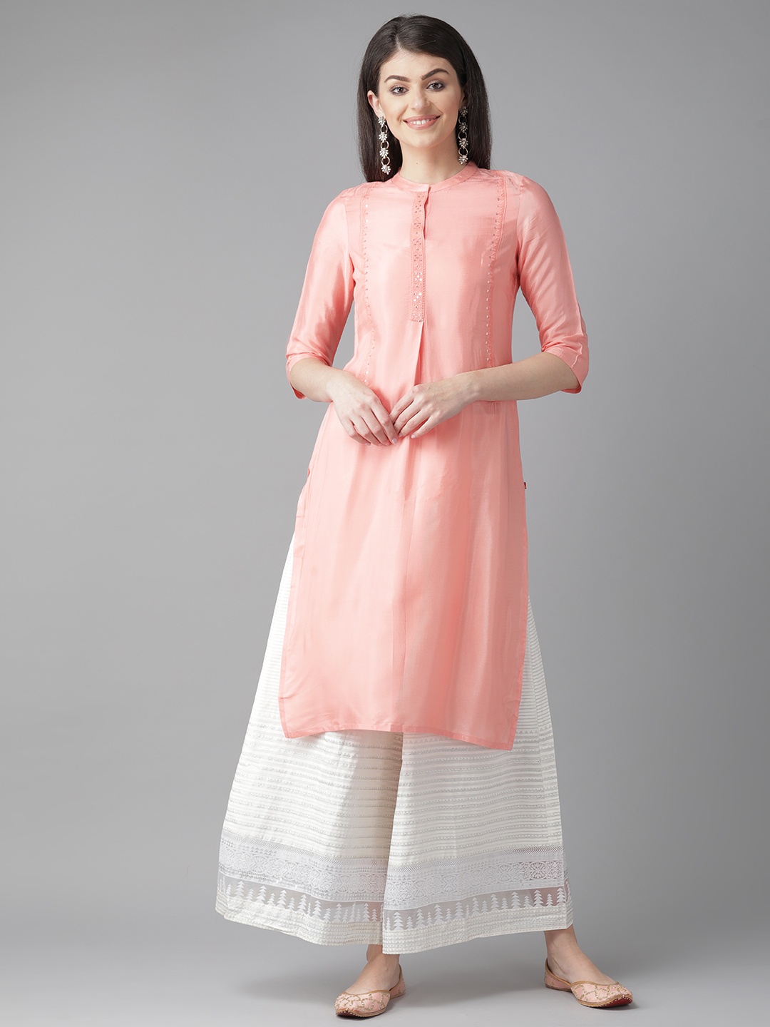 

W Women Peach-Coloured Solid Straight Kurta