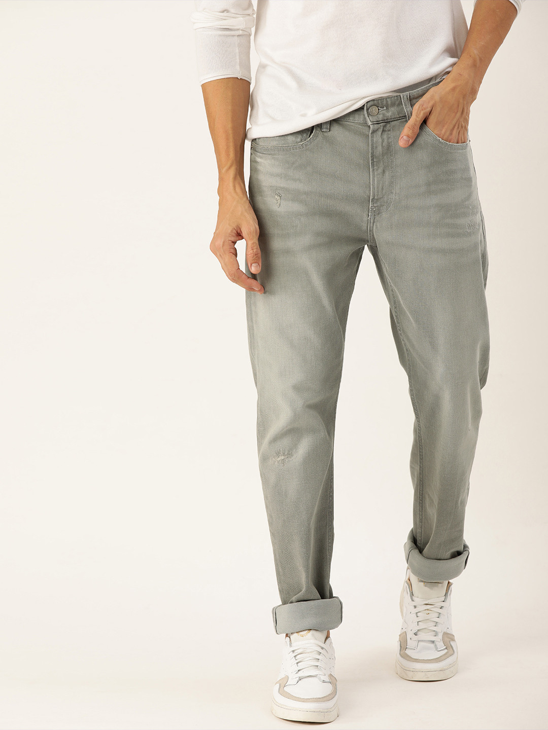 

Calvin Klein Jeans Men Grey Tapered Fit Mid-Rise Low Distress Stretchable Jeans