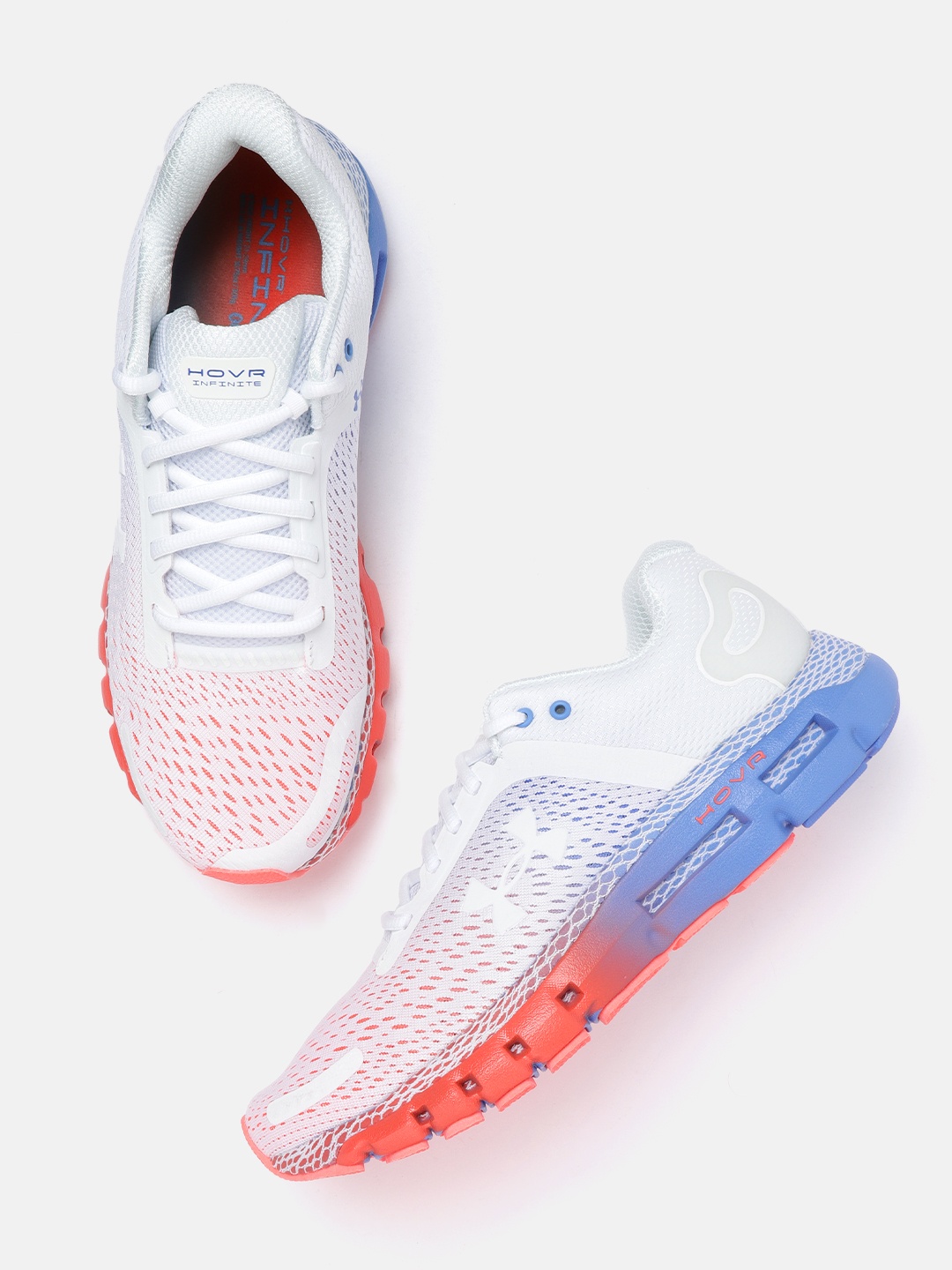 

UNDER ARMOUR Men White & Orange Woven Design HOVR Infinite 2 Bluetooth Running Shoes