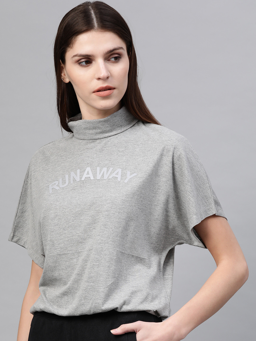 

Roadster Women Grey Melange Printed Detail Blouson Top