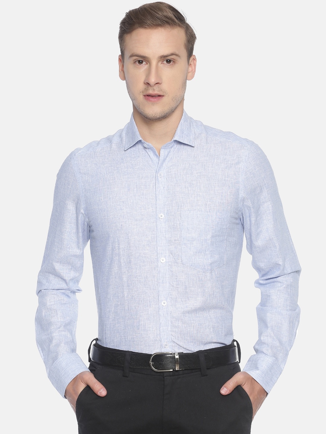 

CAVALLO by Linen Club Men Blue Linen Cotton Regular Fit Sustainable Formal Shirt