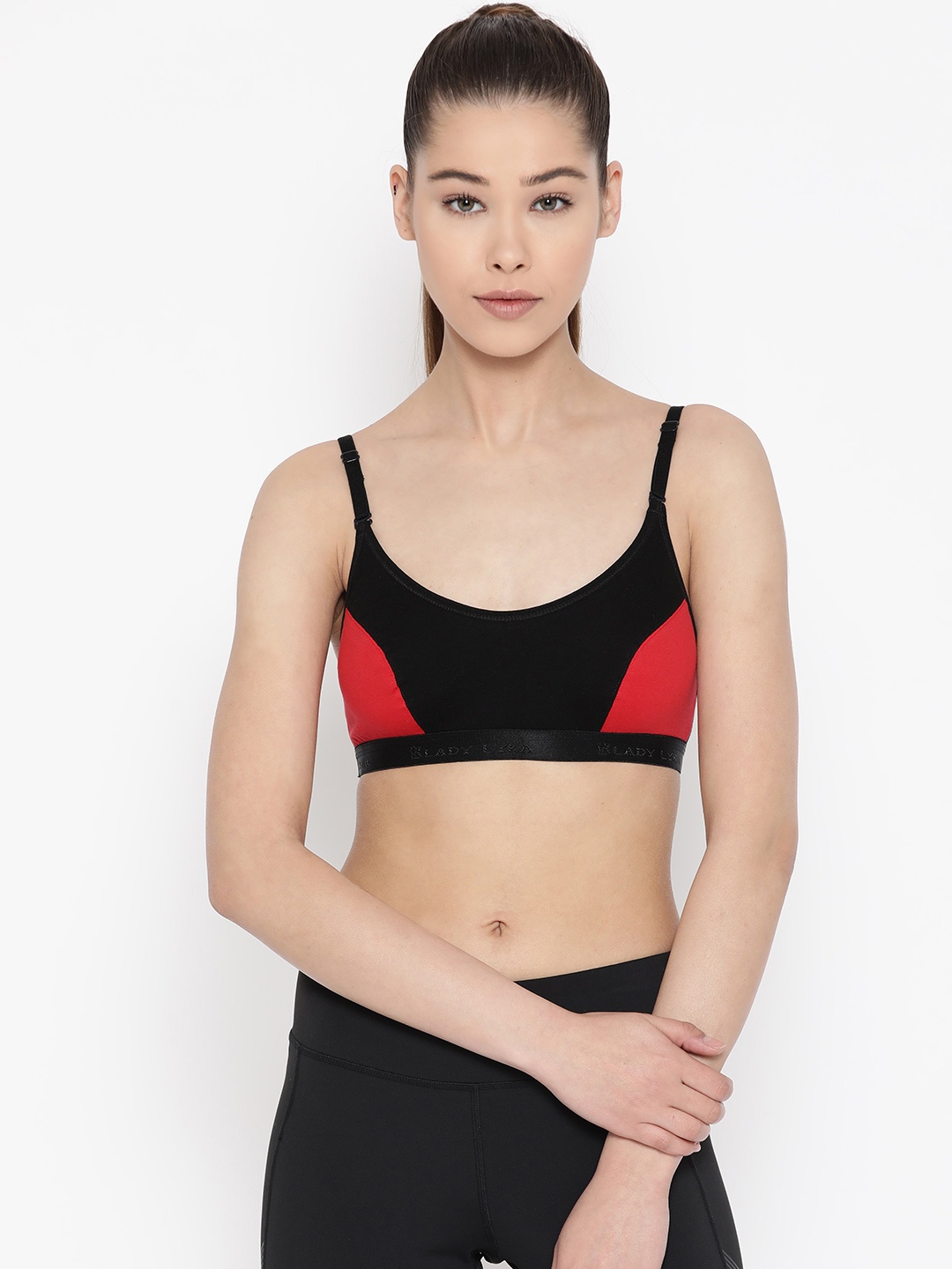 

Lady Lyka Black & Red Colourblocked Non-Wired Non Padded Sports Bra