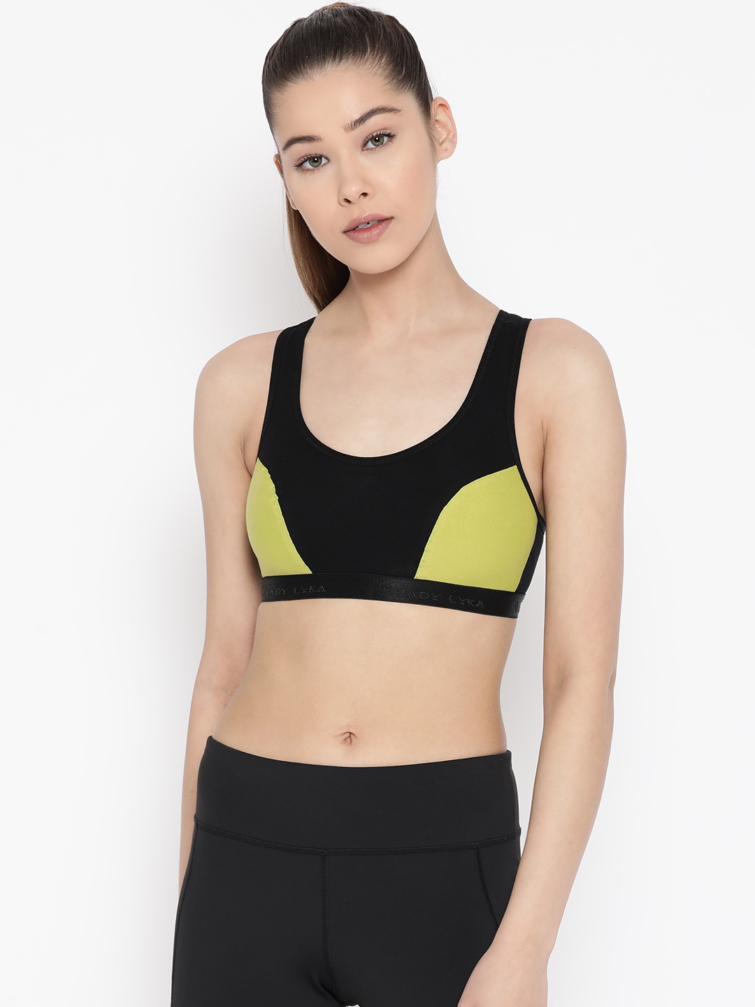 

Lady Lyka Lime Green & Black Colourblocked Non-Wired Non Padded Sports Bra