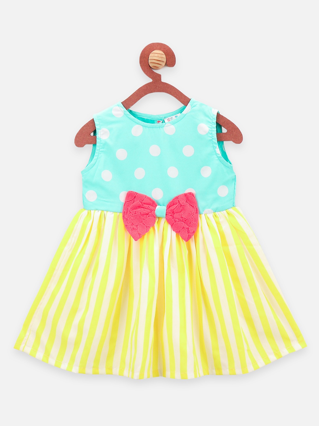 

LilPicks Girls Yellow & Blue Polka Dots Printed Fit and Flare Dress