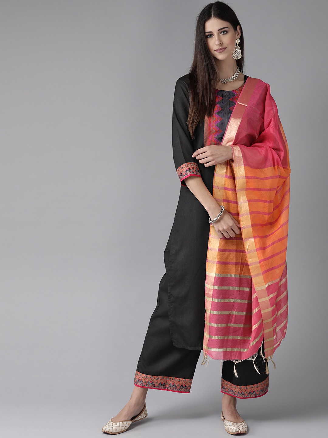 

Indo Era Women Black Regular Kurta with Palazzos & With Dupatta