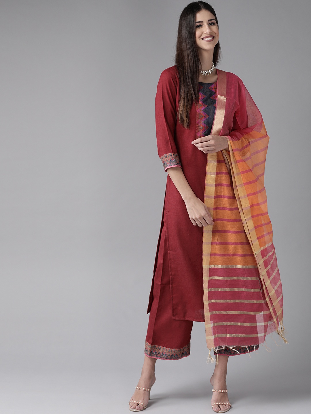 

Indo Era Women Brown Regular Kurta with Palazzos & With Dupatta