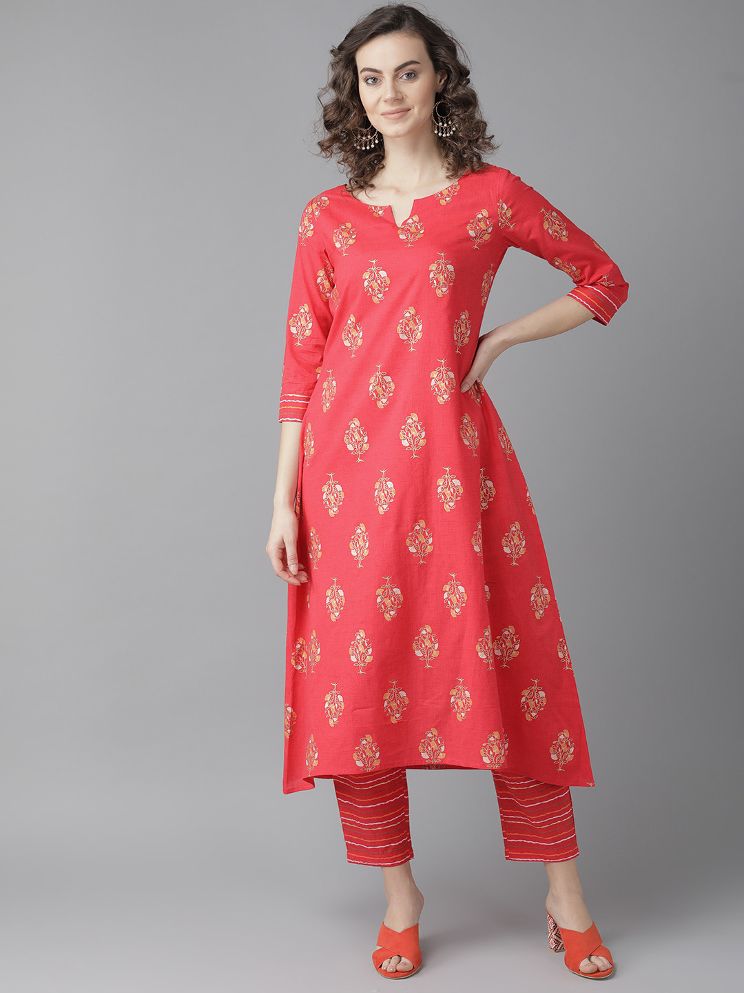 

Indo Era Women Pink Foil Print Kurta with Trousers