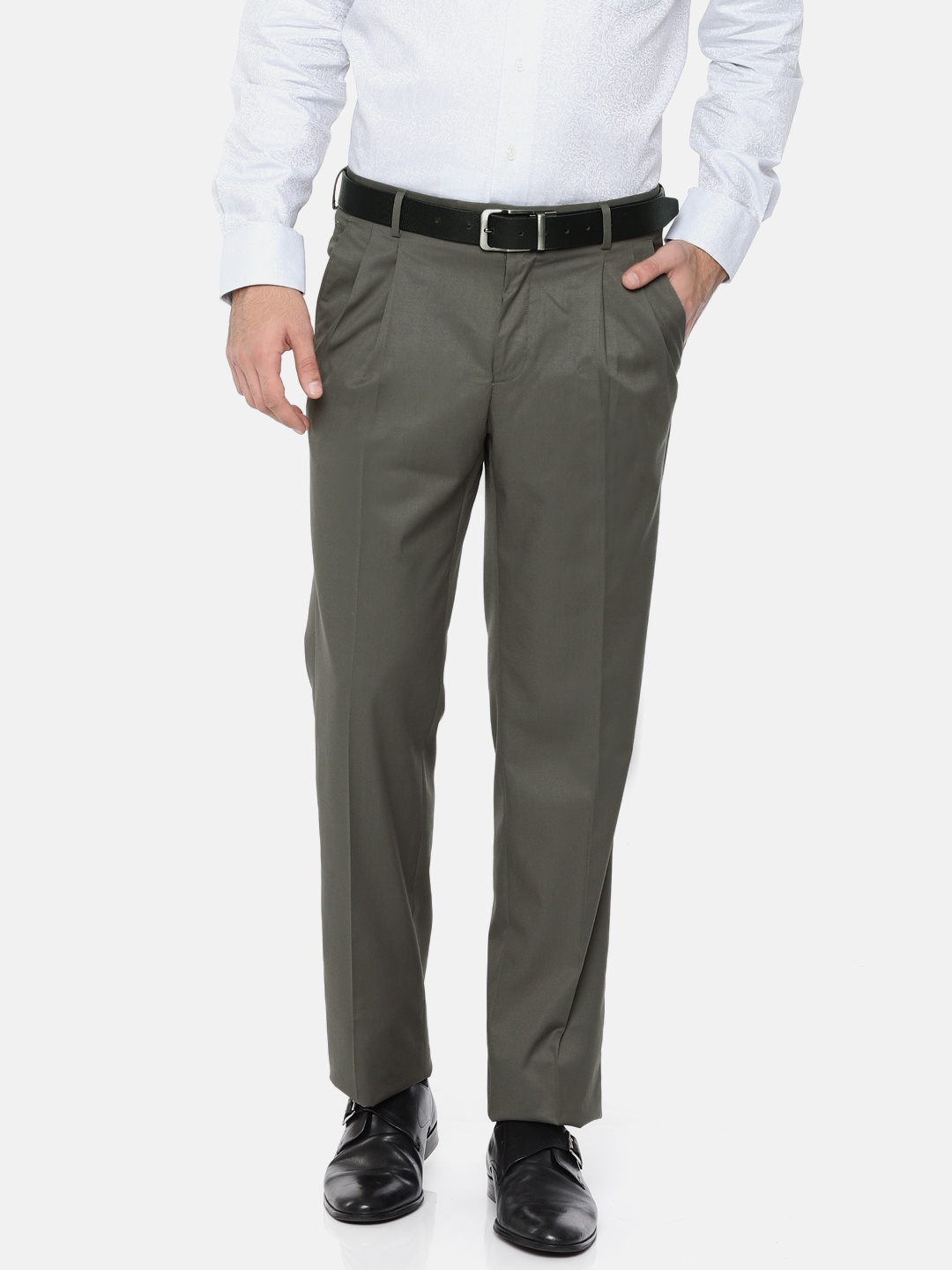 

Van Heusen Men Grey Solid Formal Trousers