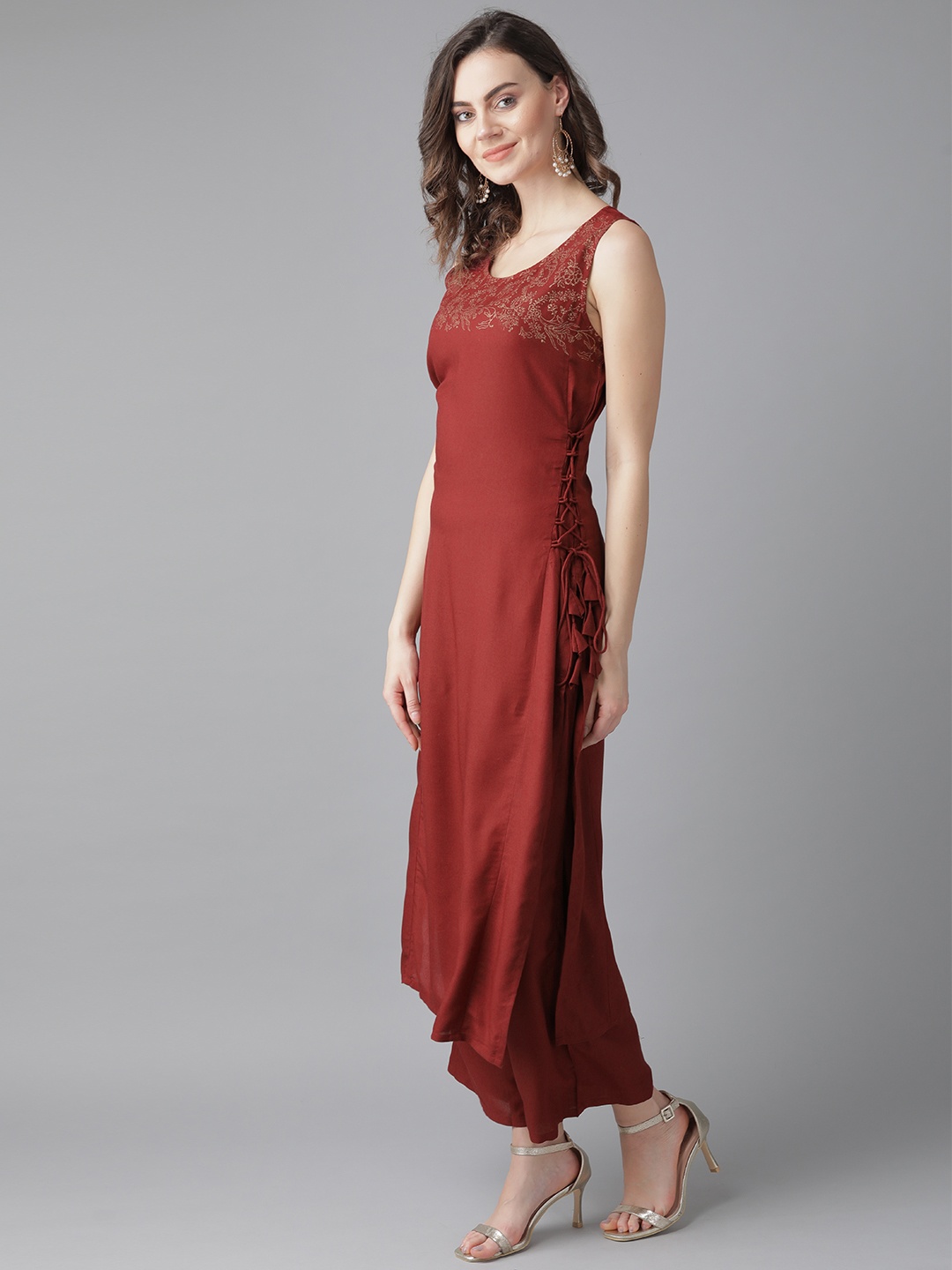 

Indo Era Women Maroon Solid Kurta with Palazzos