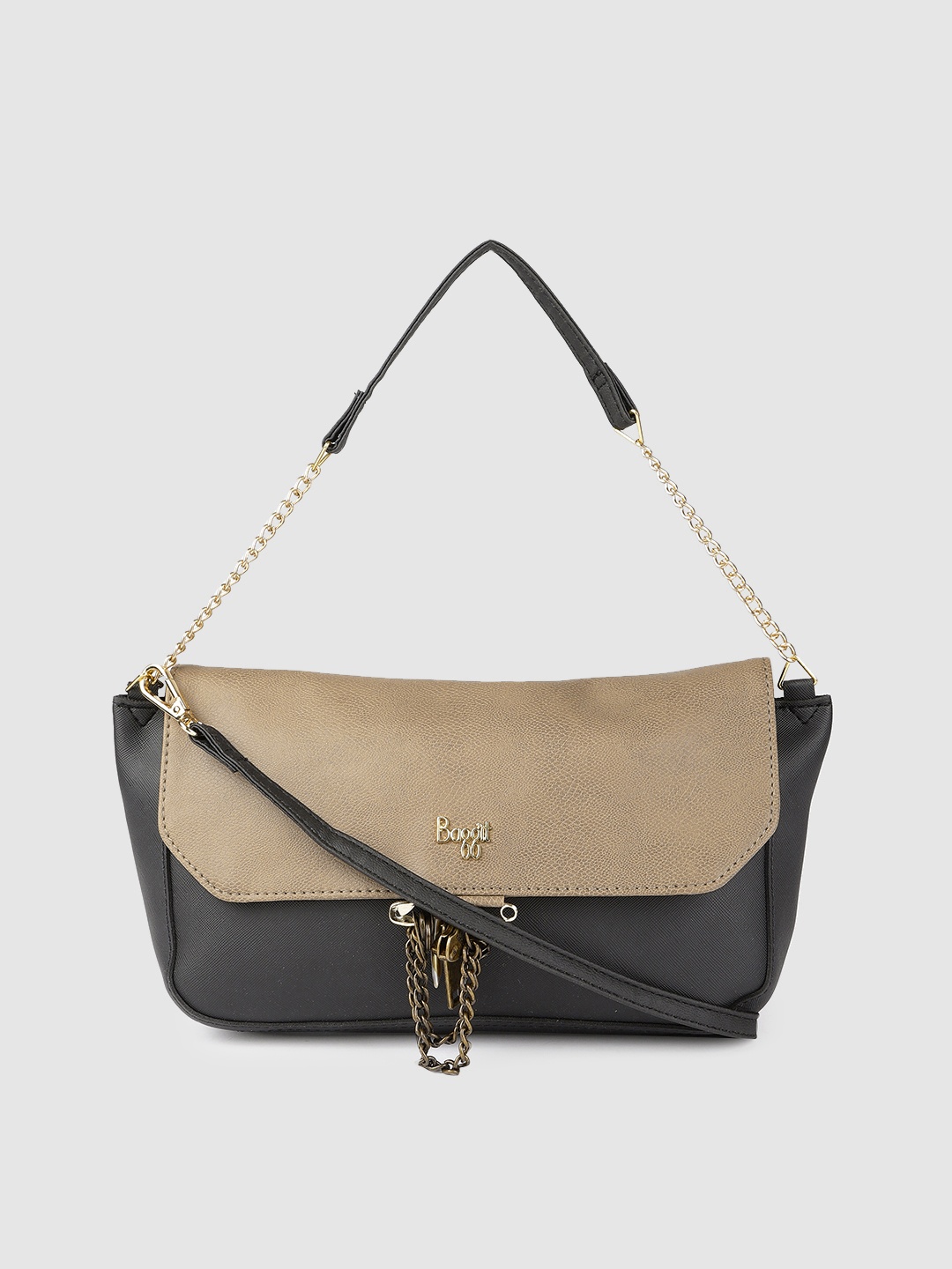 

Baggit Beige & Black Colourblocked Handheld Bag