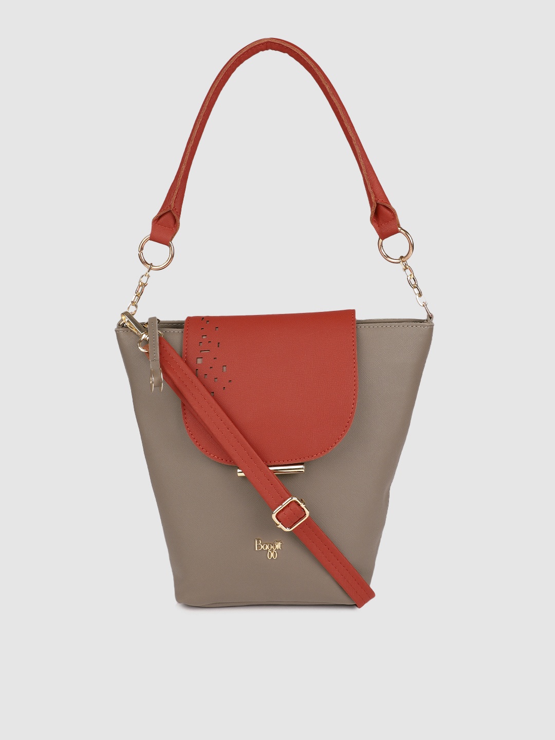 

Baggit Taupe & Red Colourblocked Hobo Bag