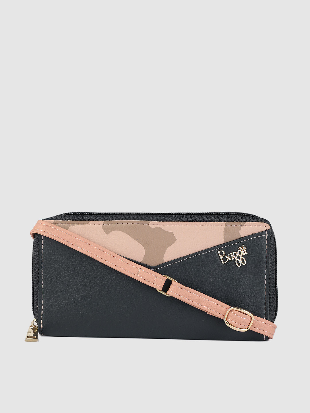 

Baggit Women Navy Blue & Pink Colourblocked Zip Around Wallet