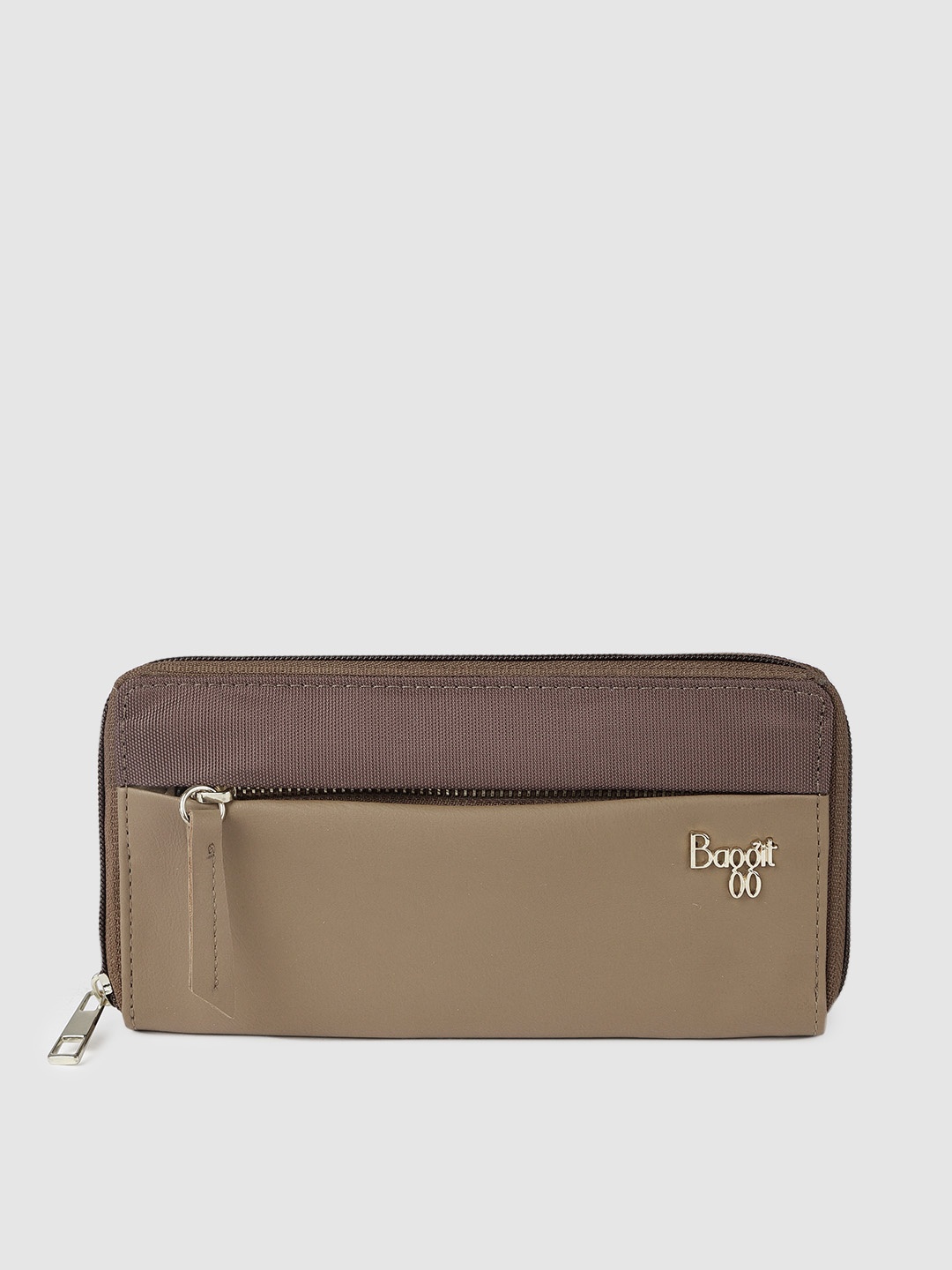 

Baggit Women Brown & Green Colourblocked Zip Around Wallet