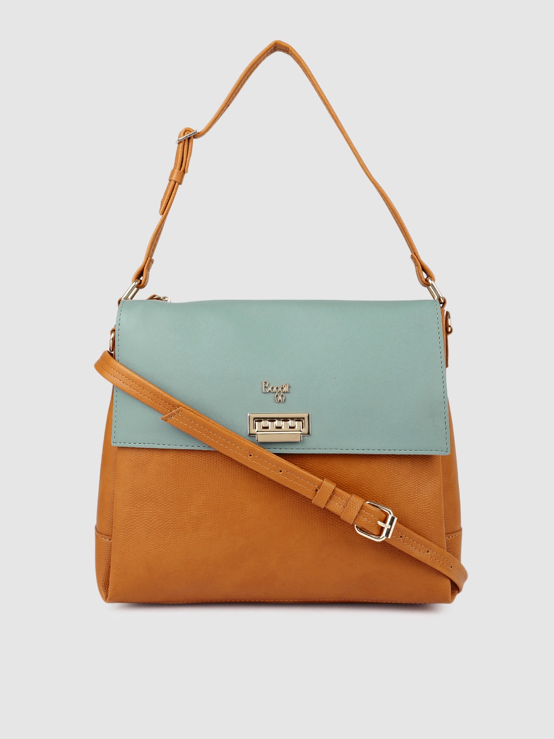 

Baggit Tan Brown & Turquoise Blue Colourblocked Hobo Bag