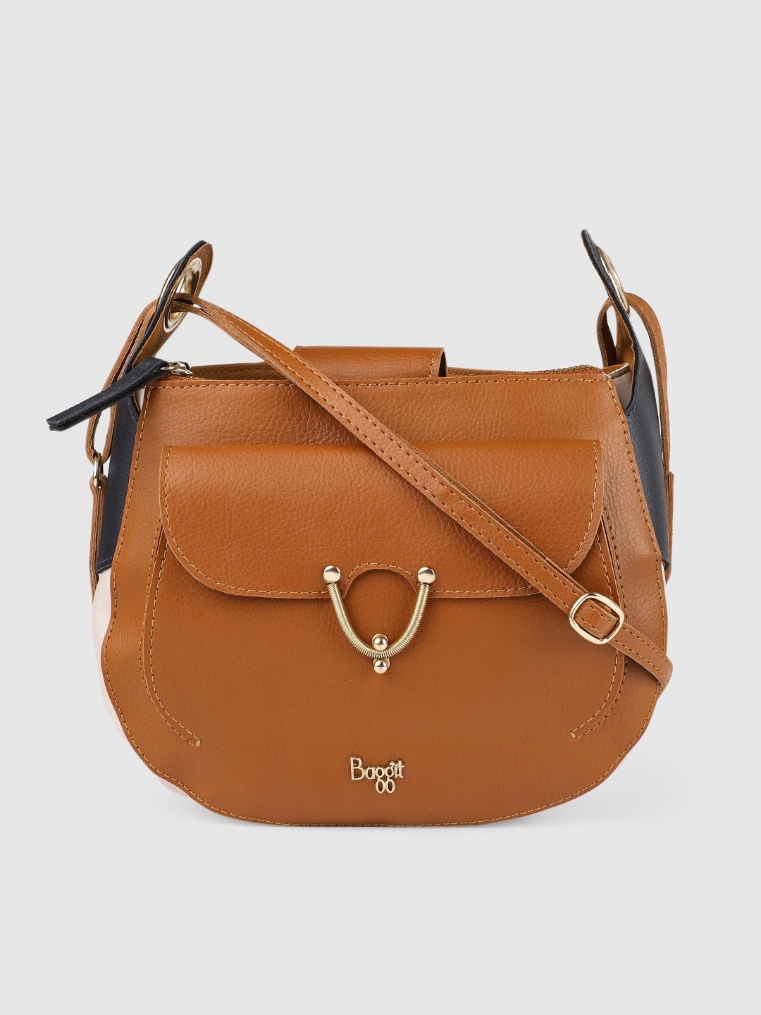 

Baggit Tan Brown & Blue Solid Sling Bag