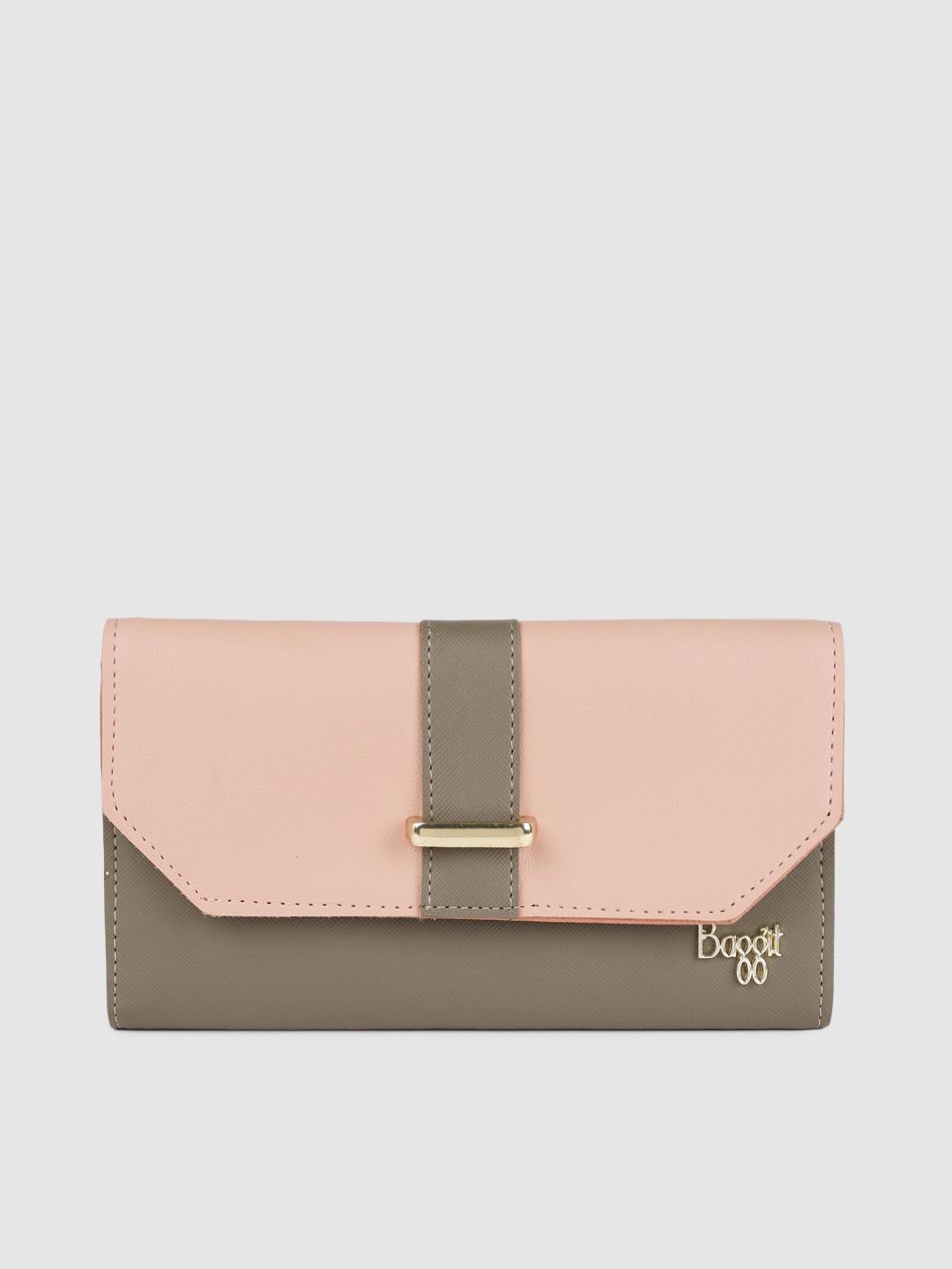 

Baggit Women Pink & Brown Colourblocked Three Fold Wallet