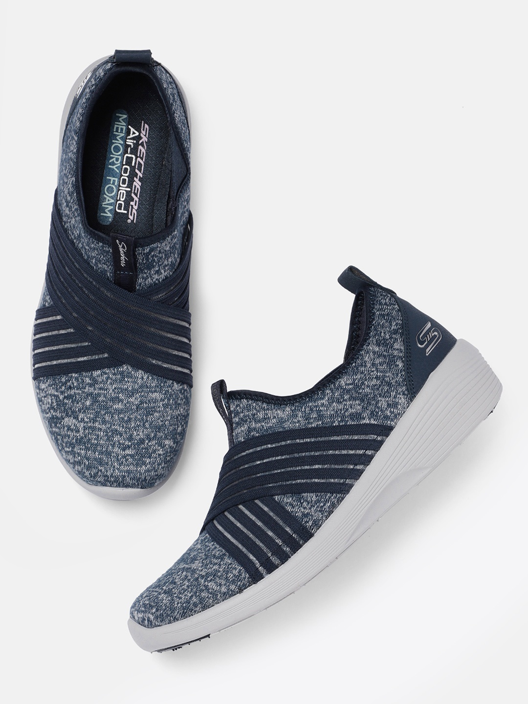 

Skechers Women Navy Blue ARYA CROSS-FIRE Slip-On Sneakers