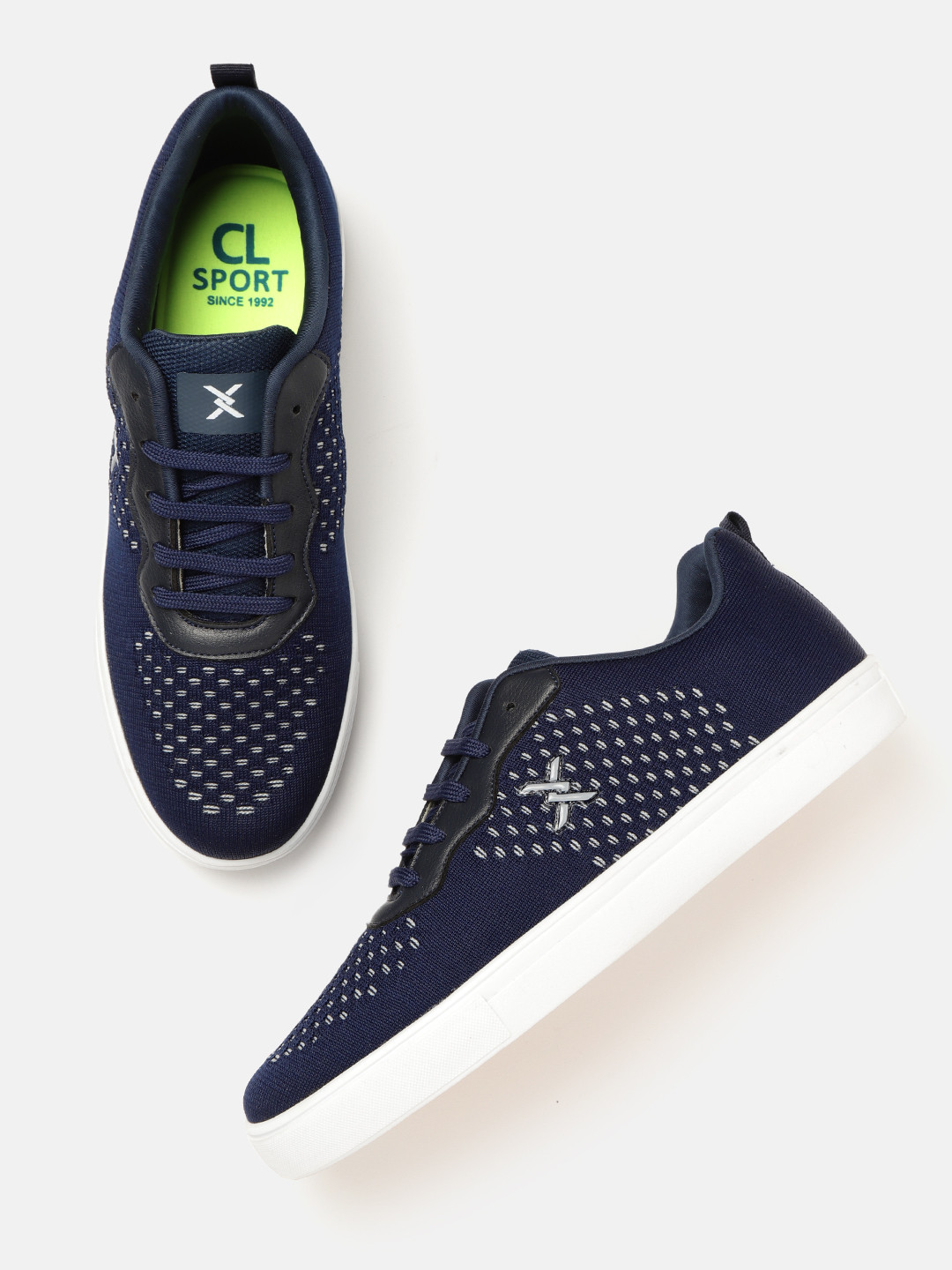 

Carlton London sports Men Navy Blue & Grey Woven Design Sneakers
