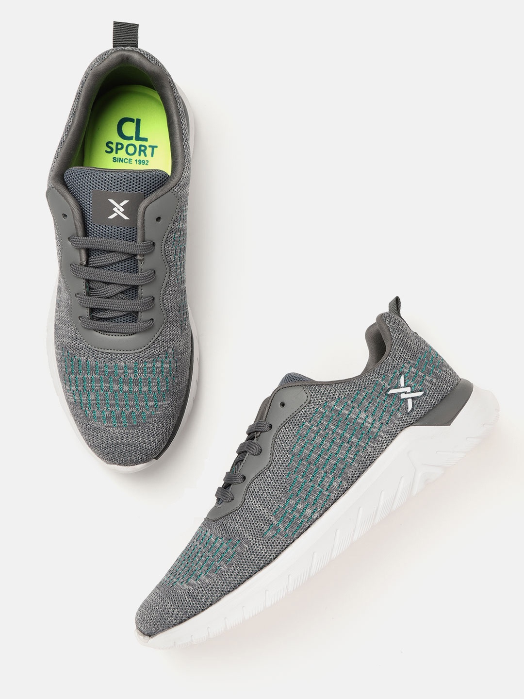 

Carlton London sports Men Charcoal Grey & Turquoise Blue Woven Design Sneakers