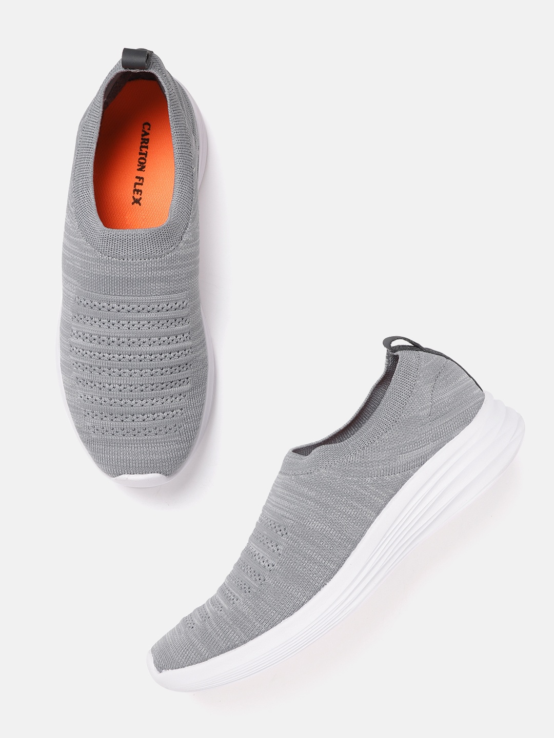 

Carlton London sports Men Grey Melange Woven Design Slip-Ons