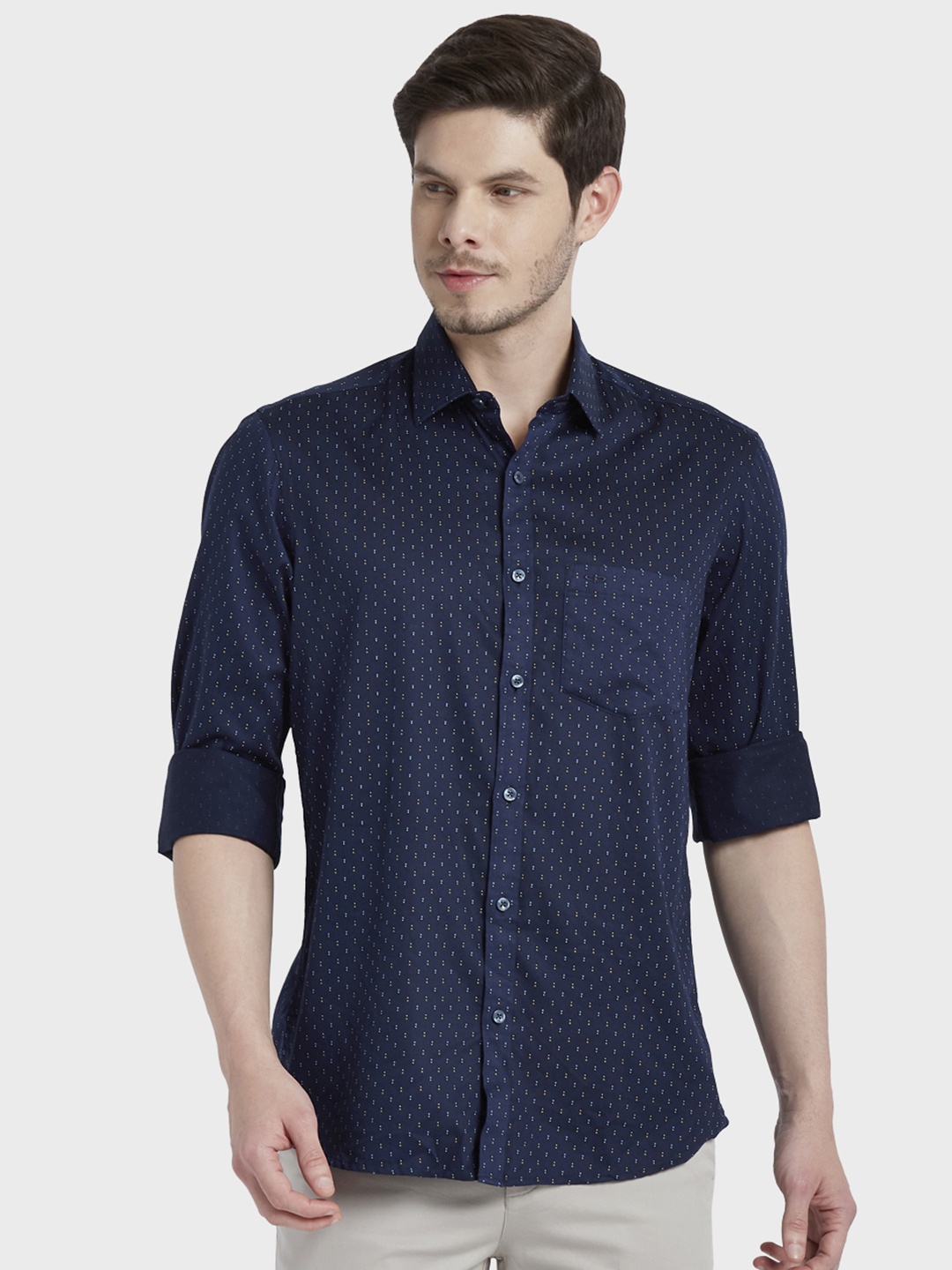 

ColorPlus Men Blue Tailored Fit Printed Casual Shirt