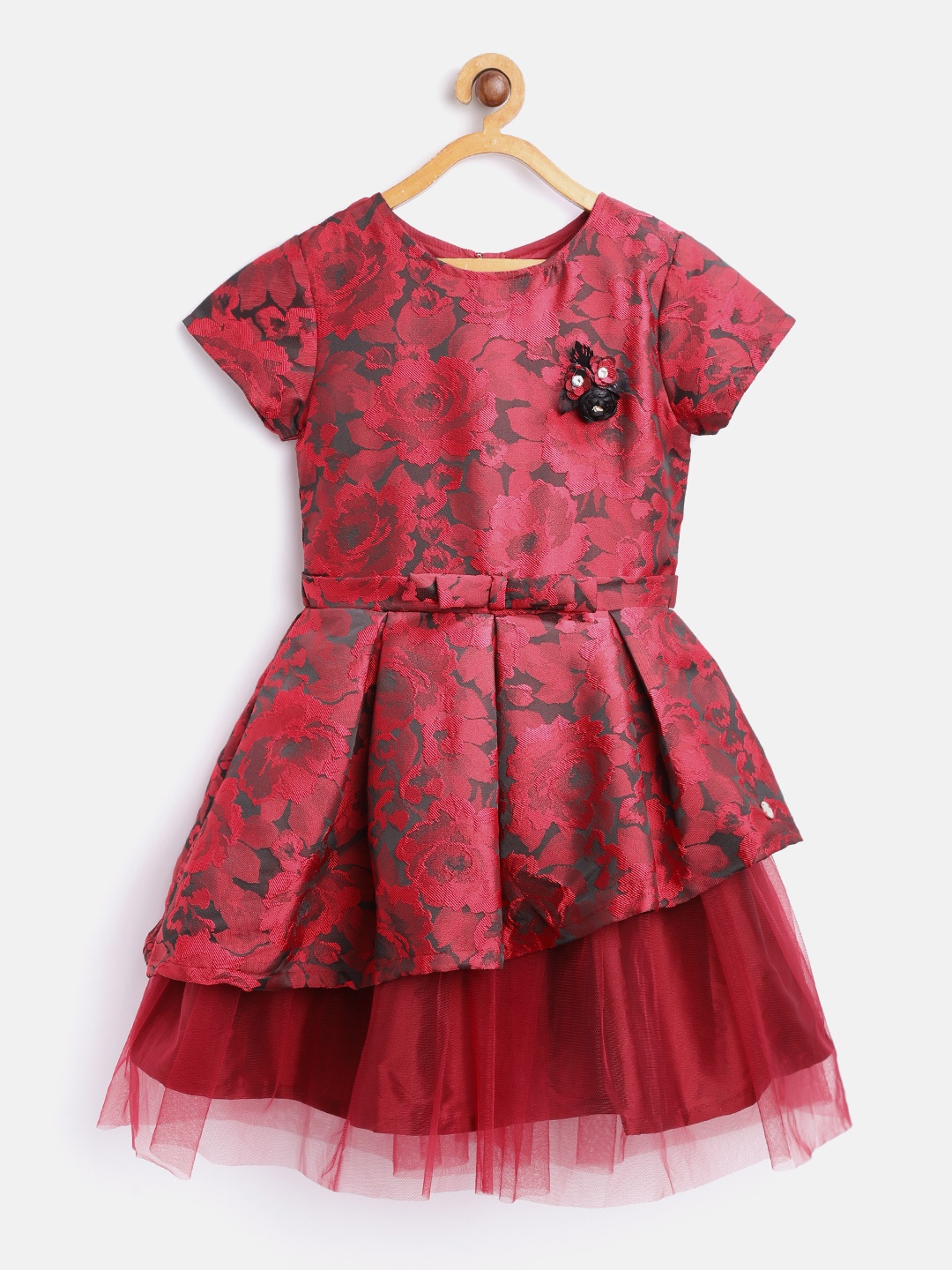 

Gini and Jony Girls Red & Black Self Design Fit & Flare Dress