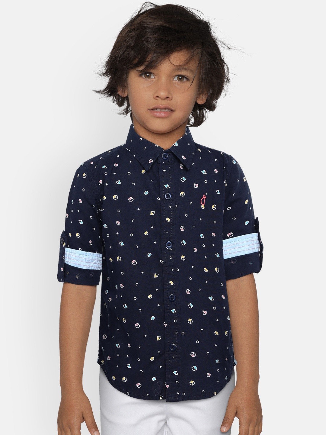 

Gini and Jony Boys Navy Blue Regular Fit Printed Casual Shirt