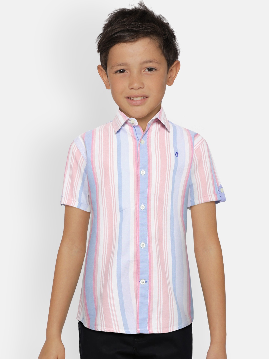 

Gini and Jony Boys White & Peach-Coloured Regular Fit Striped Casual Shirt