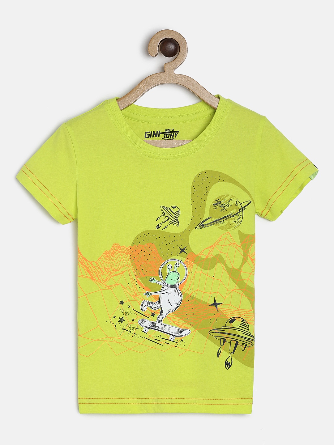 

Gini and Jony Boys Lime Green Printed Round Neck T-shirt