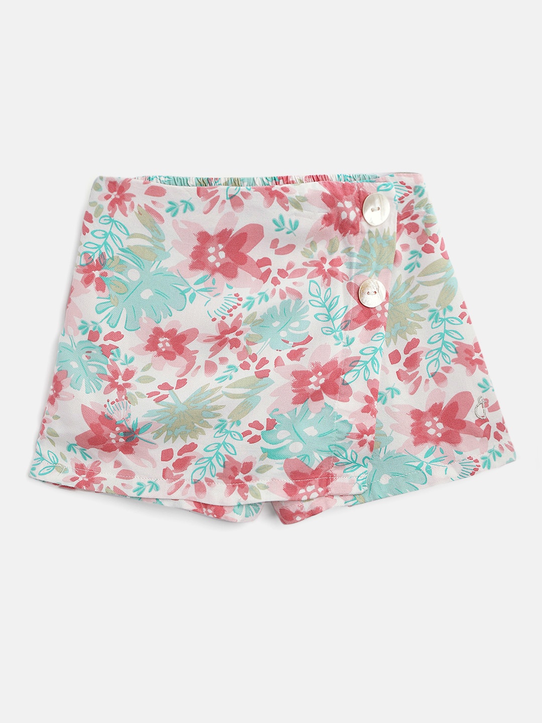 

Gini and Jony Girls White & Pink Printed Mini Skorts