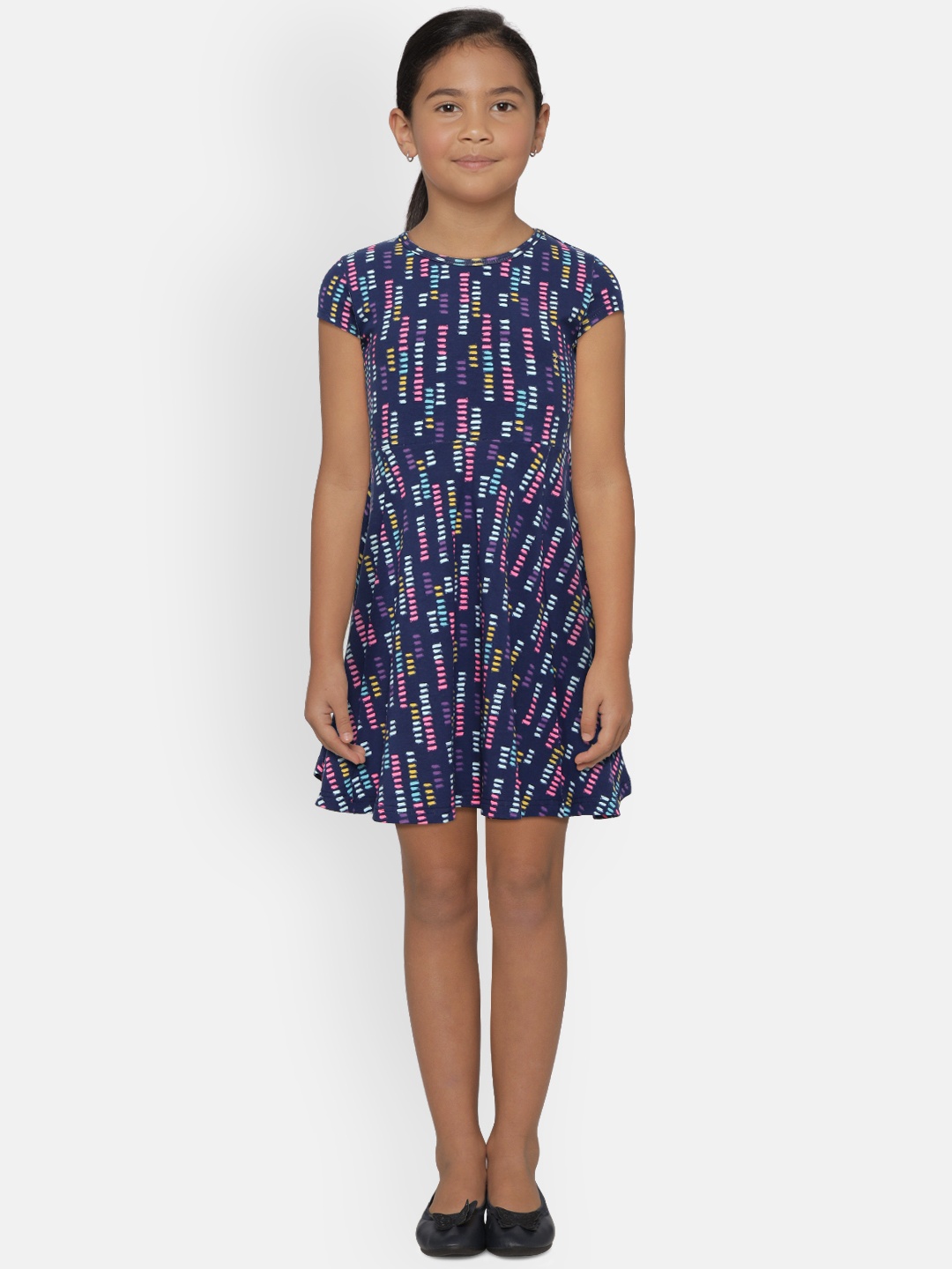 

Gini and Jony Girls Navy Blue Printed Fit & Flare Dress