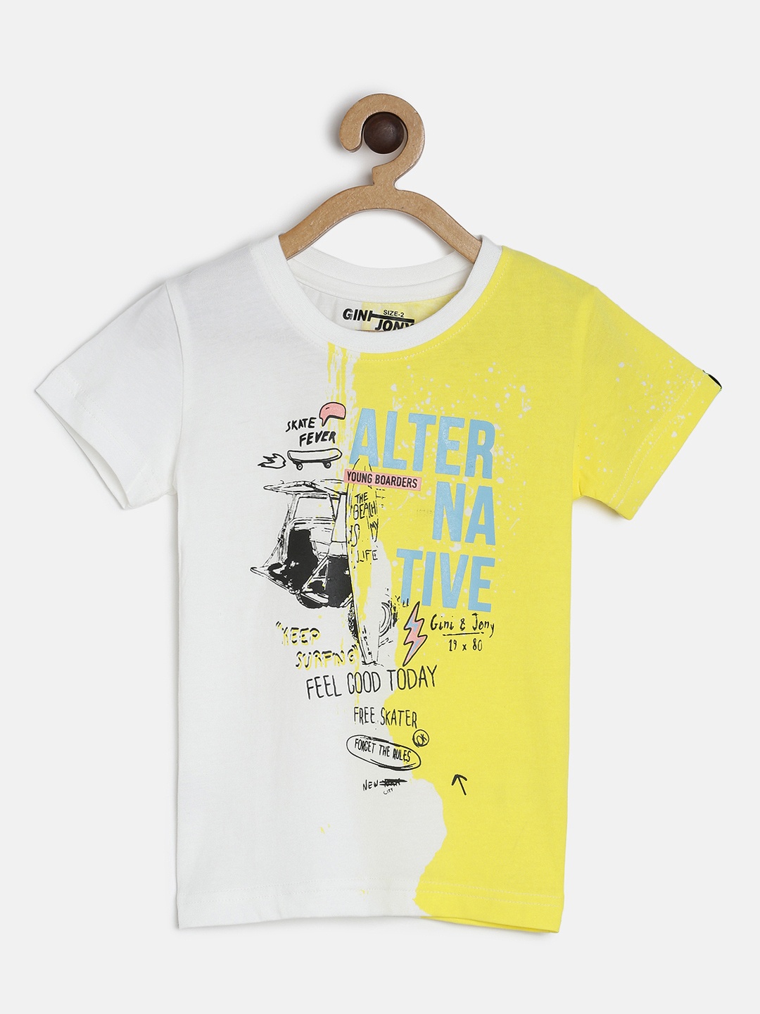 

Gini and Jony Boys Yellow & White Colourblocked Round Neck T-shirt