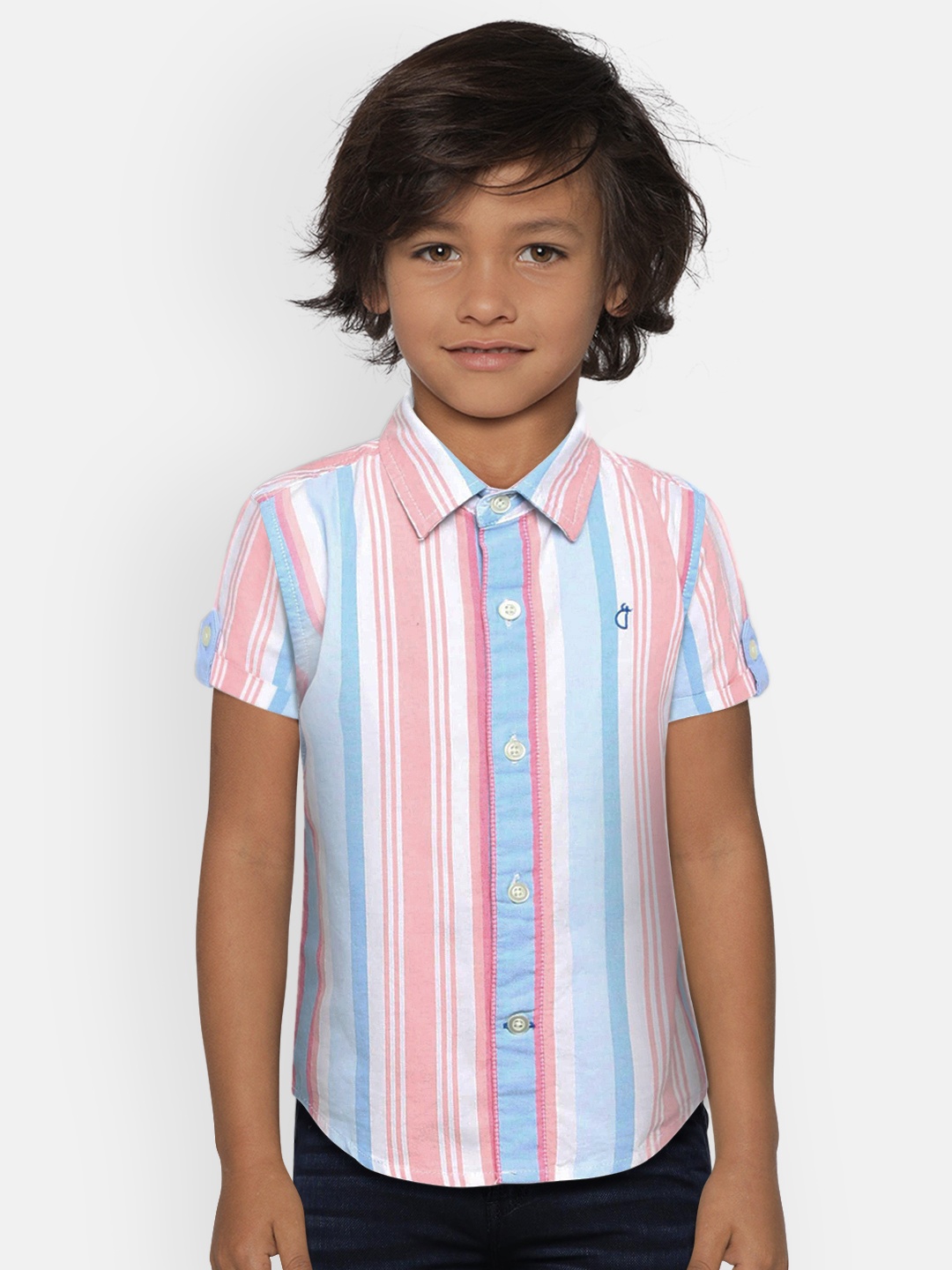 

Gini and Jony Boys White & Pink Regular Fit Striped Casual Shirt