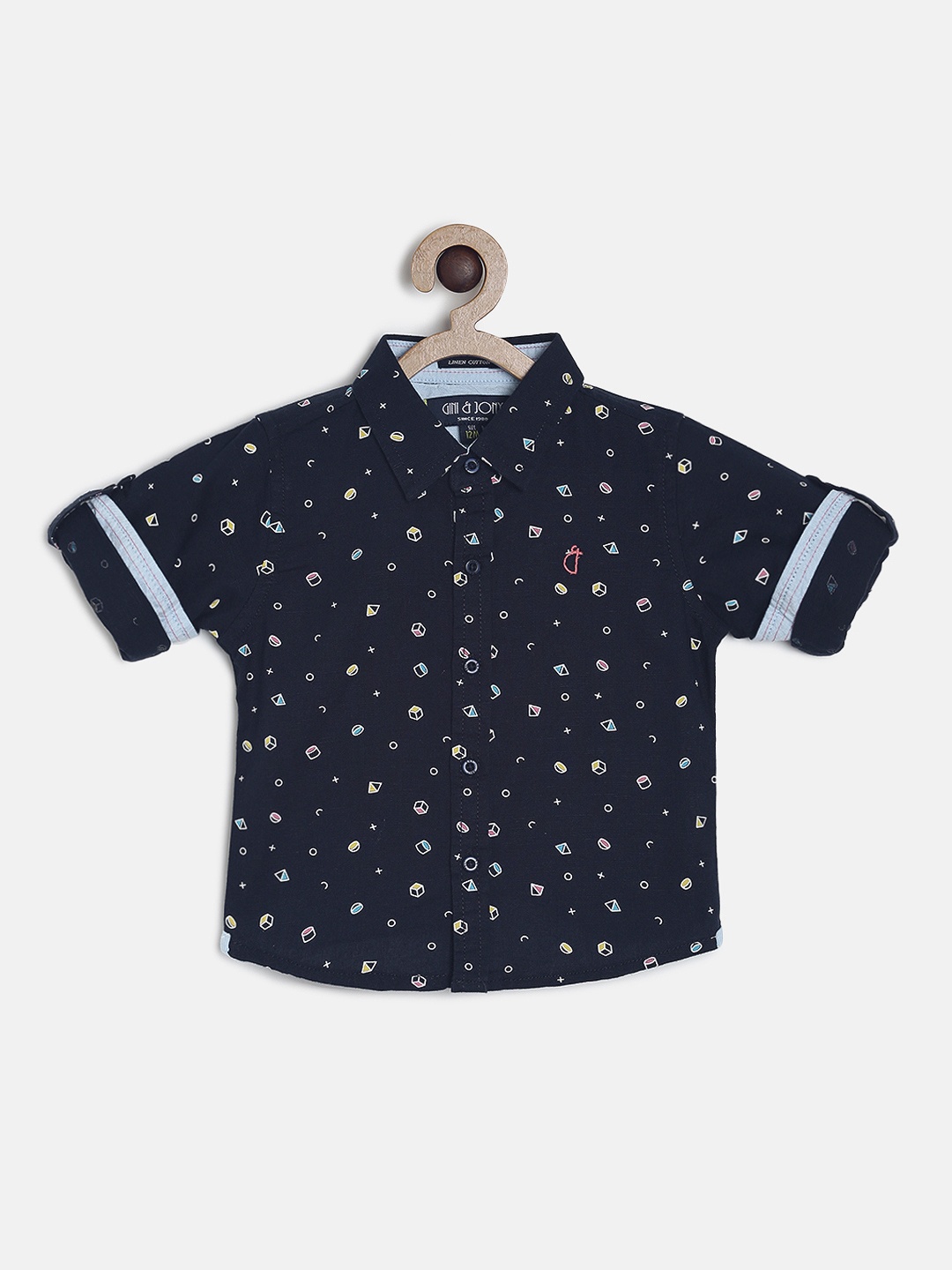 

Gini and Jony Boys Navy Blue Regular Fit Printed Casual Shirt