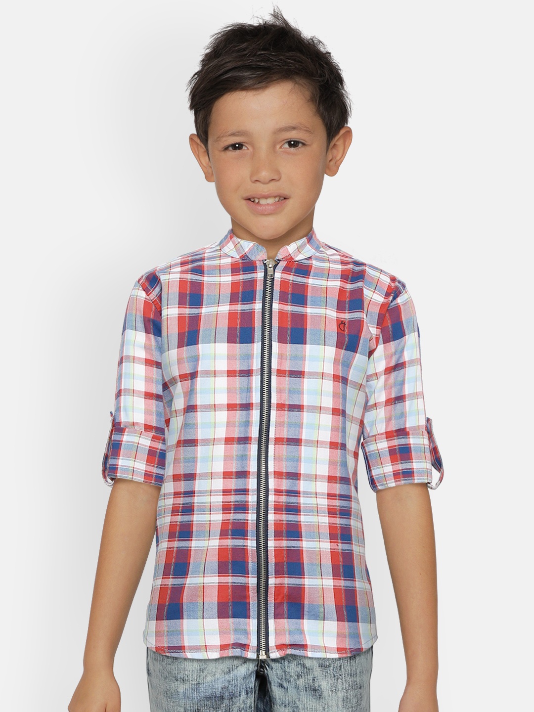 

Gini and Jony Boys White & Blue Regular Fit Checked Casual Shirt