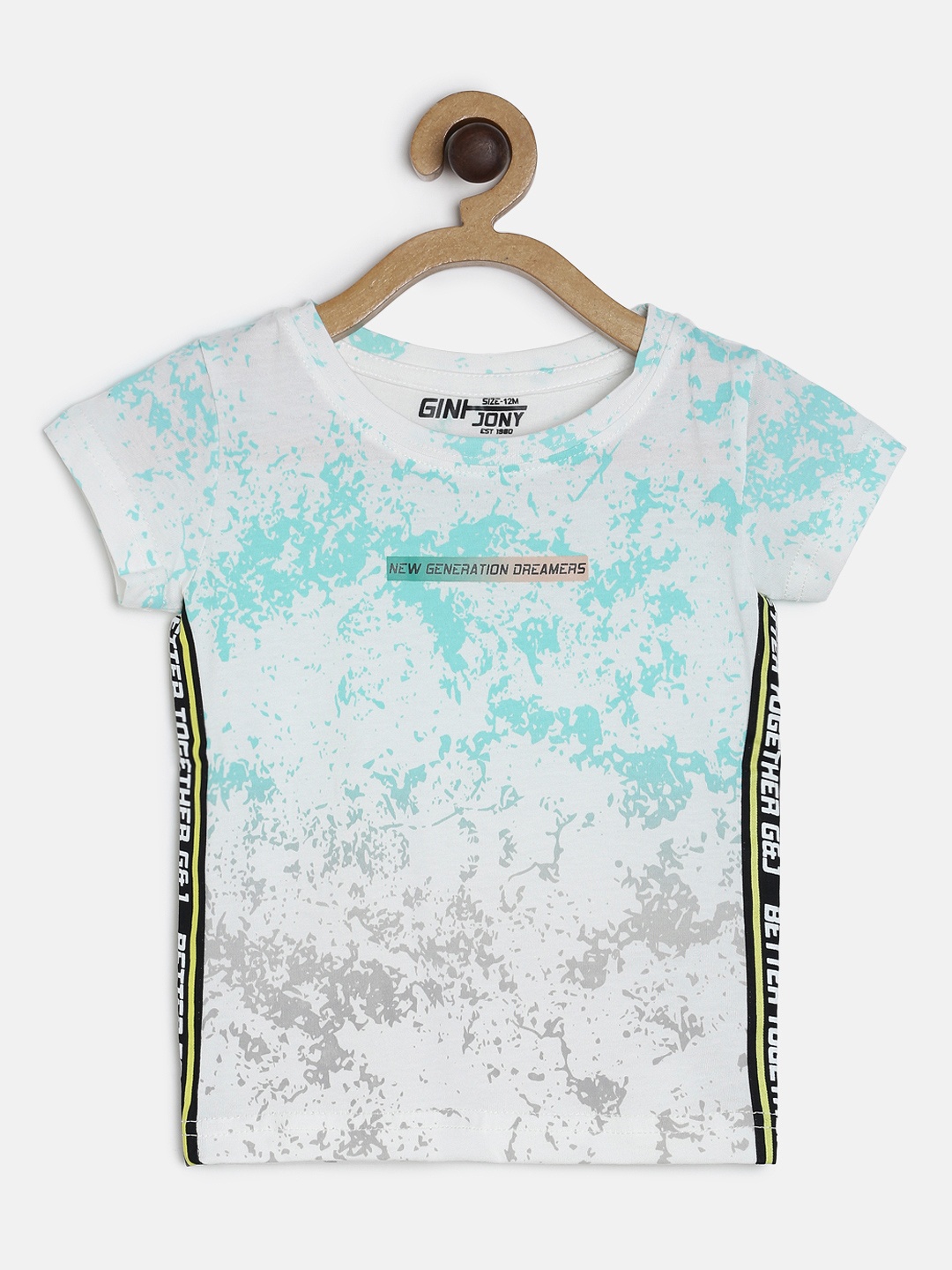 

Gini and Jony Boys Blue & White Printed Round Neck T-shirt
