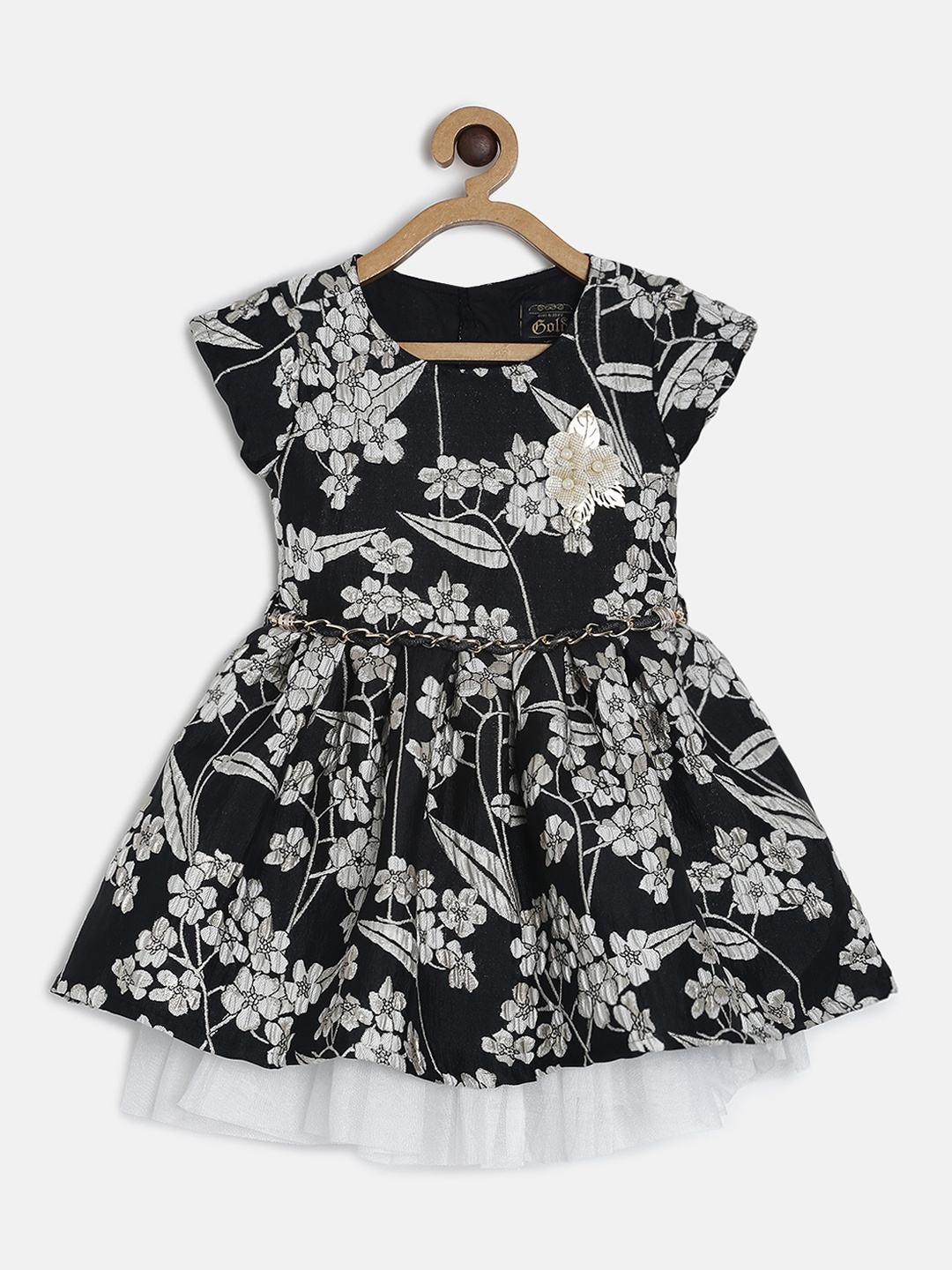 

Gini and Jony Girls Black & White Floral Printed Fit and Flare Dress