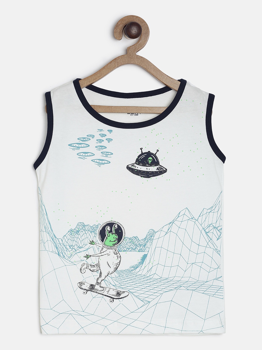 

Gini and Jony Boys White Printed Round Neck T-shirt