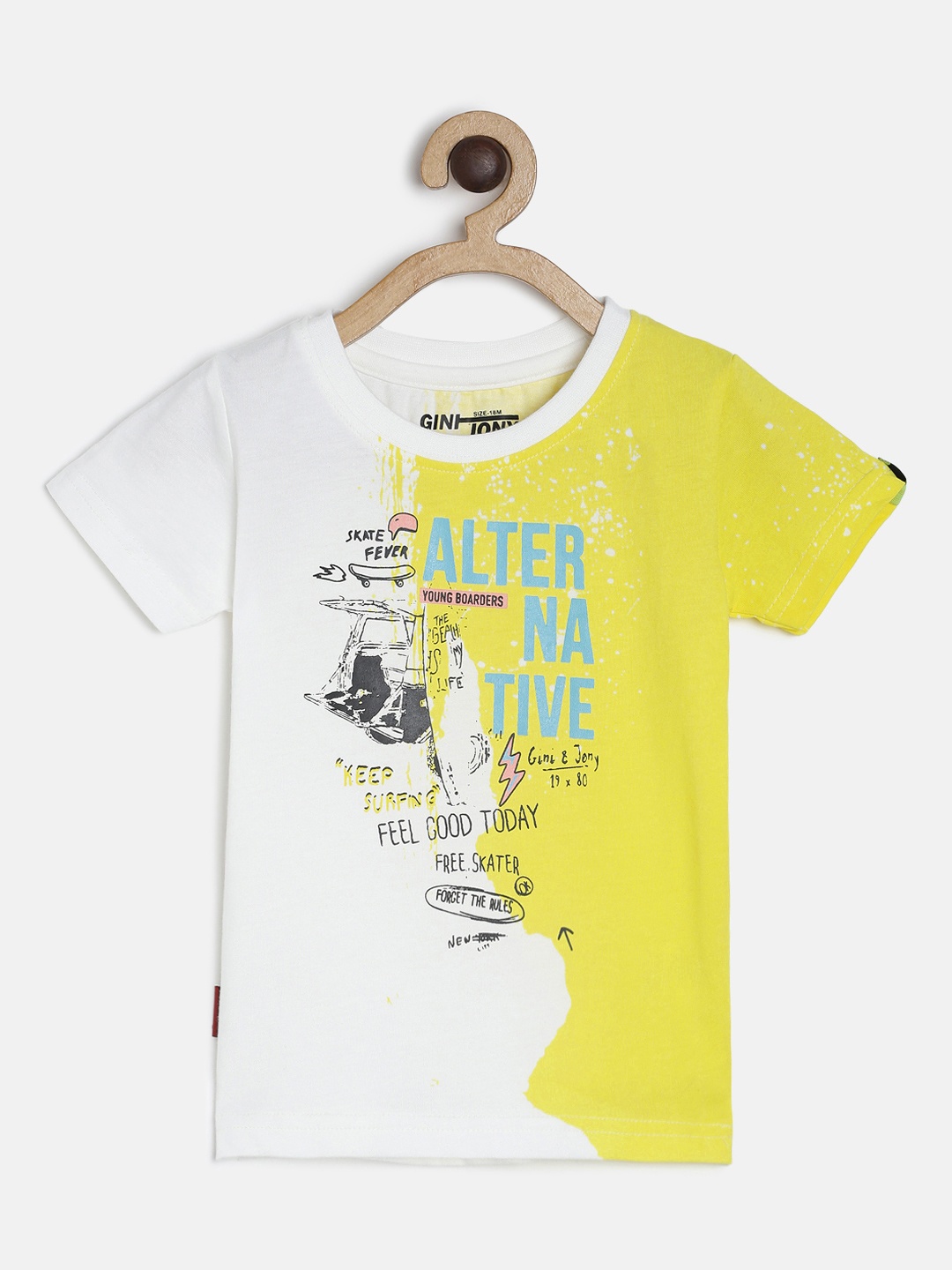 

Gini and Jony Boys Yellow & White Colourblocked Round Neck T-shirt