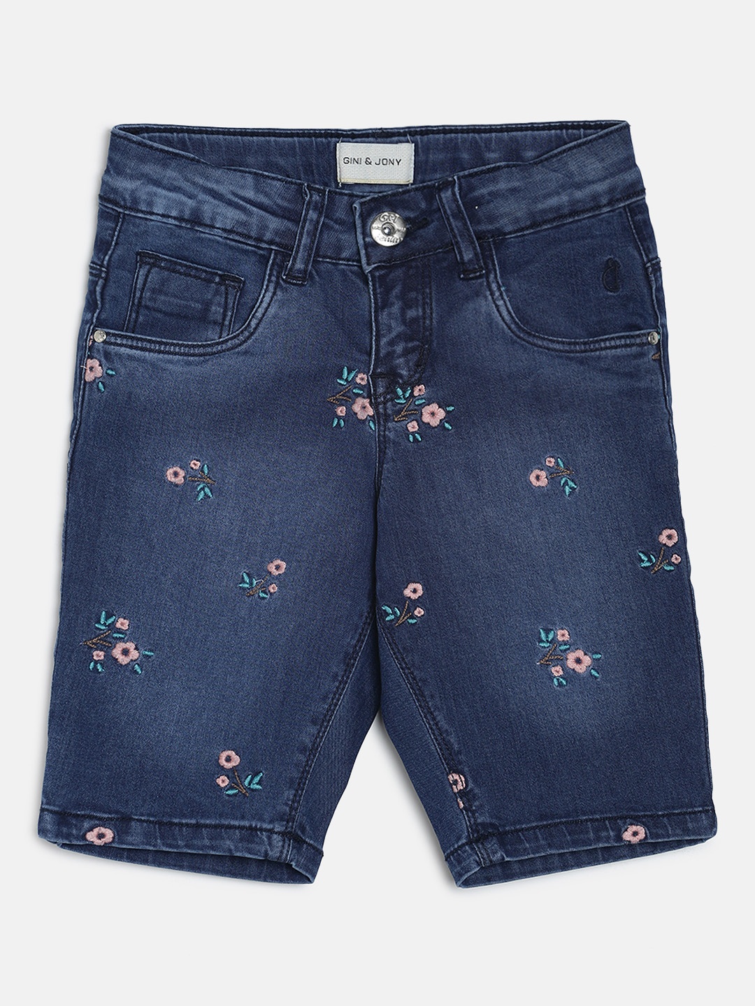 

Gini and Jony Girls Blue Self Design Regular Fit Denim Shorts