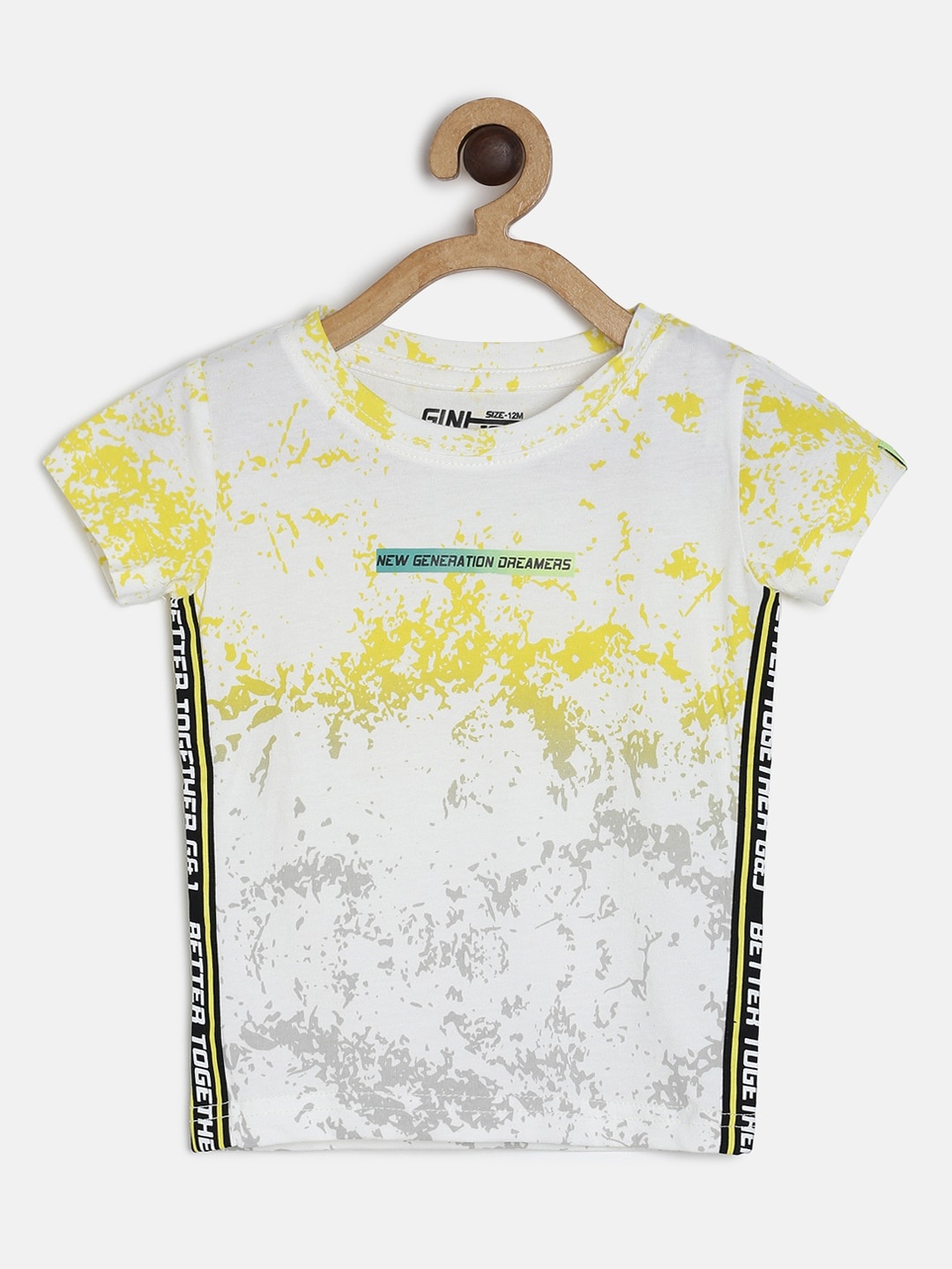 

Gini and Jony Boys White & Yellow Printed Round Neck T-shirt