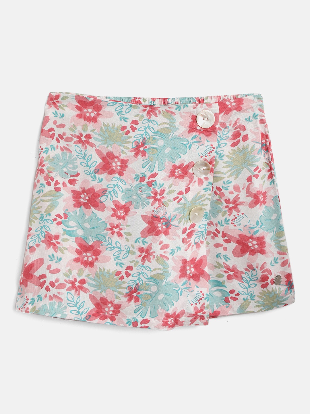 

Gini and Jony Girls White & Pink Printed Mini Skorts