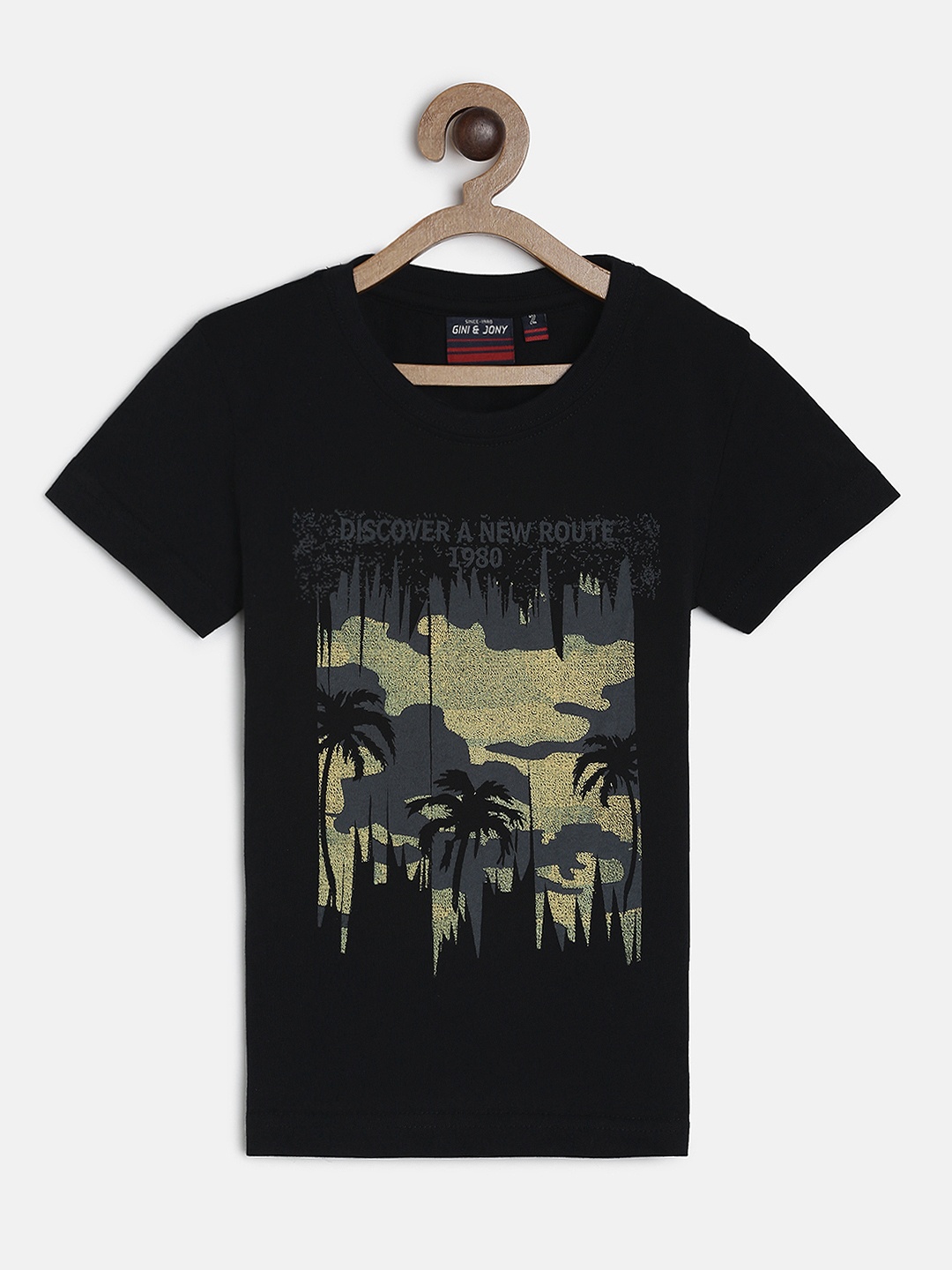 

Gini and Jony Boys Black Printed Round Neck T-shirt