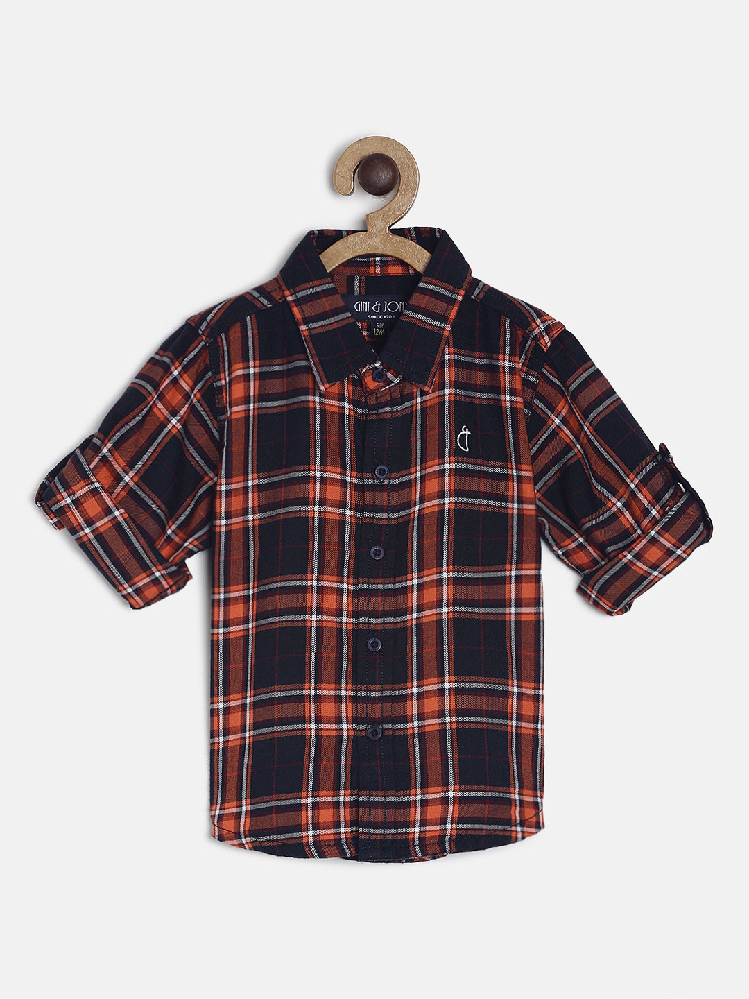 

Gini and Jony Boys Navy Blue & Orange Regular Fit Checked Casual Shirt
