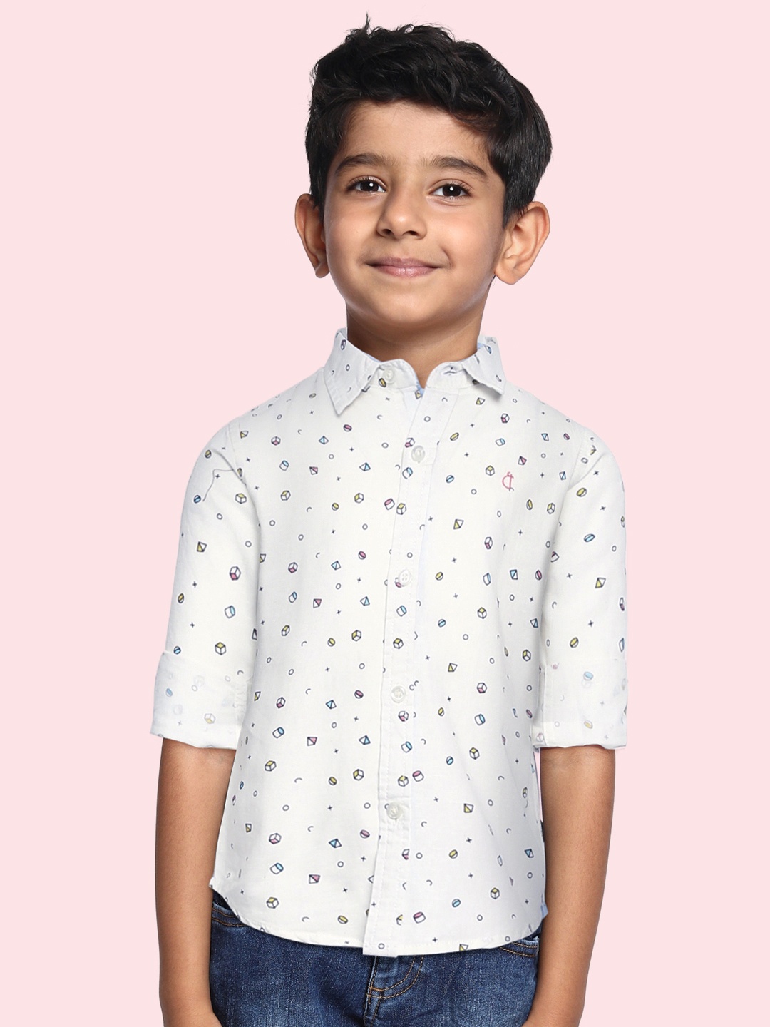 

Gini and Jony Boys White Regular Fit Printed Casual Shirt