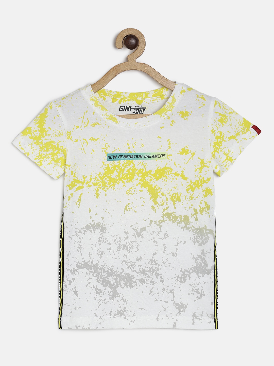 

Gini and Jony Boys White & Yellow Printed Round Neck T-shirt