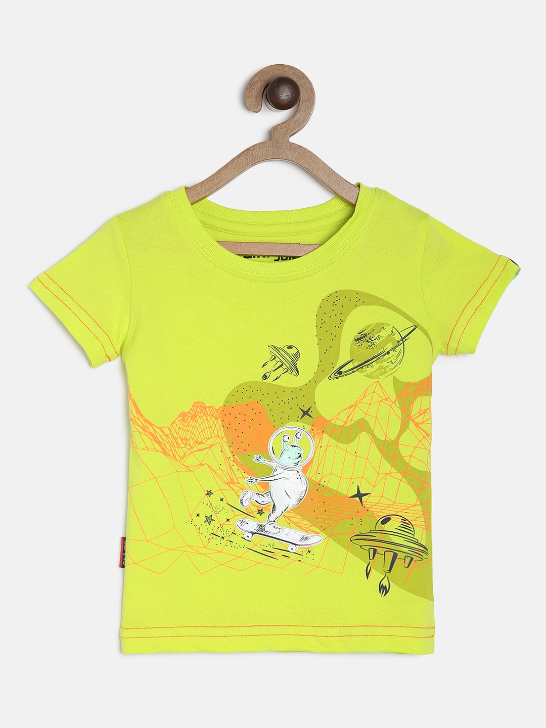 

Gini and Jony Boys Lime Green Printed Round Neck T-shirt