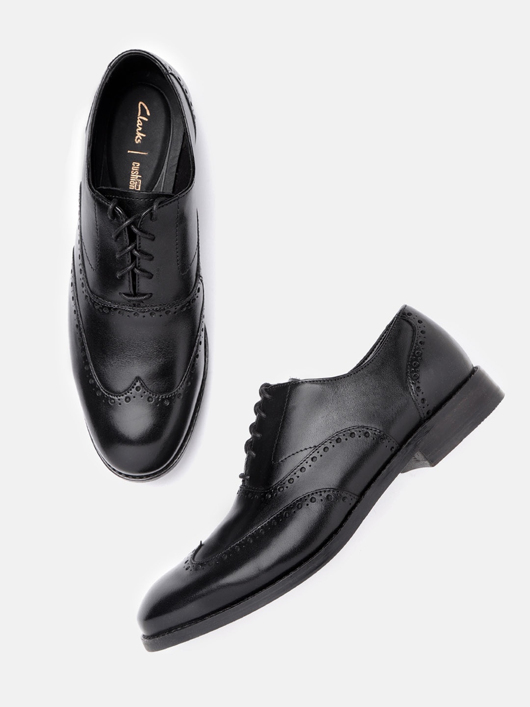 

Clarks Men Black Solid Leather Formal Brogues